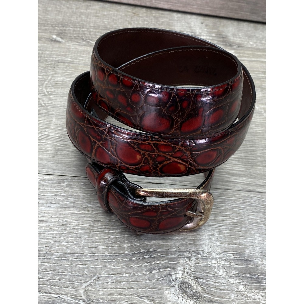Vintage Brighton Belt Mens 34 Red Leather Croc Embossed Dress Classic 90s